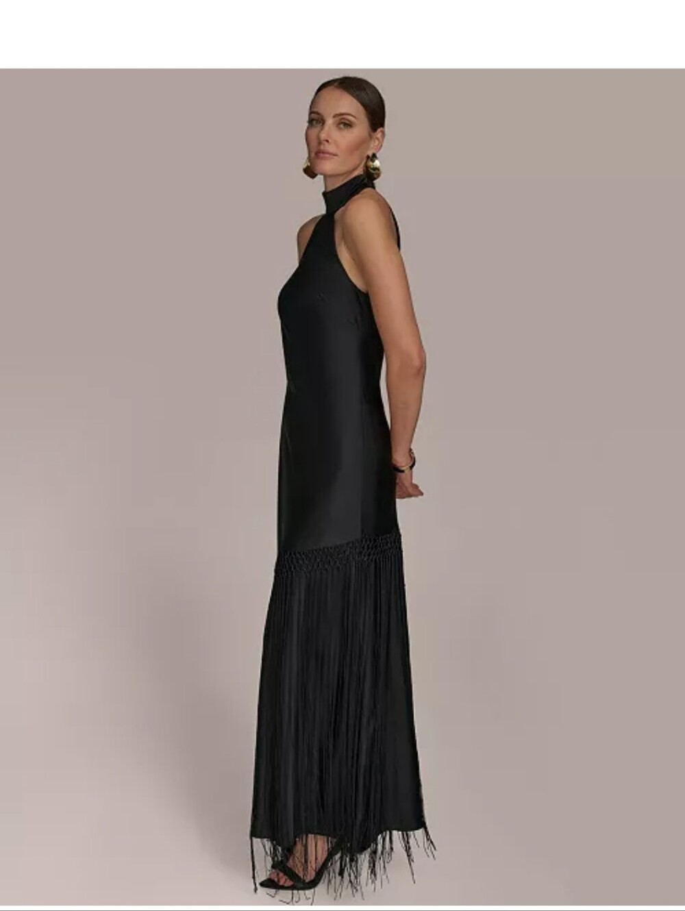 Donna Karan New York Black Halter Fringe Maxi Dress Size 12 NWT MSRP $389 Party - Picture 4 of 10